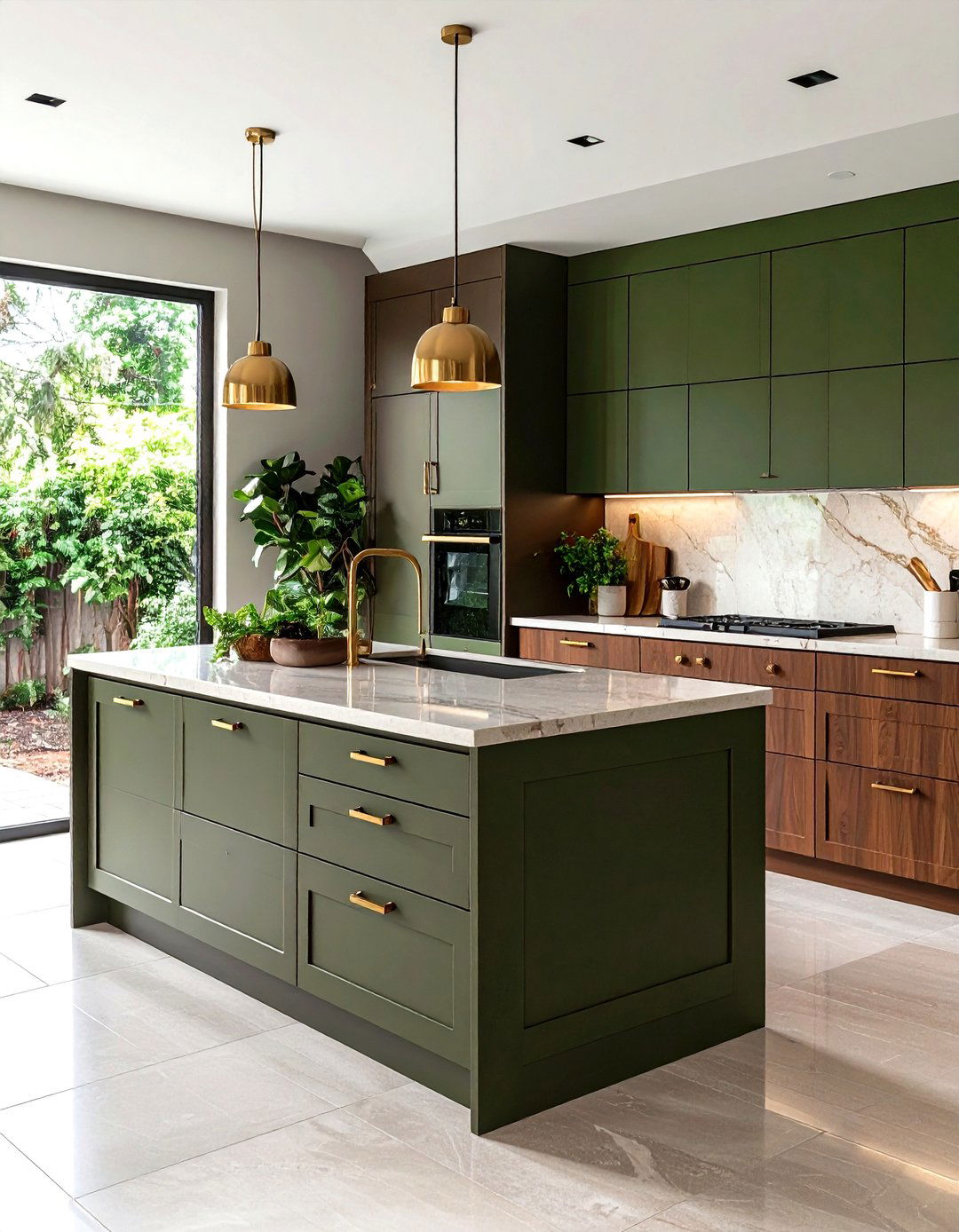 Two Tone Kitchen Cabinets Olive Green Upper Espresso Brown Lower - 20 Green and Brown Kitchen Ideas