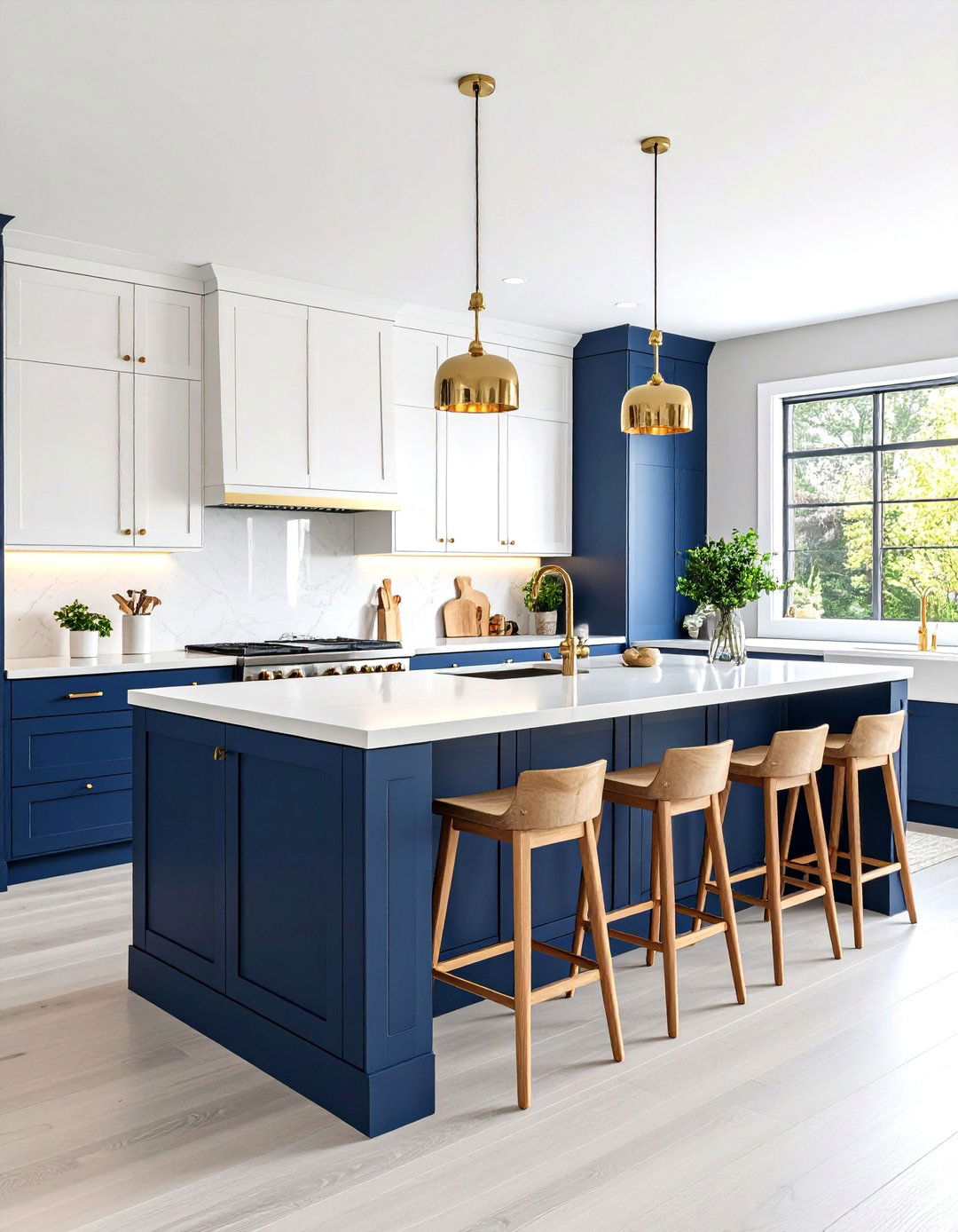 Two Tone Kitchen Peninsula with Navy Blue Base Cabinets - 20 Kitchen Peninsula Ideas