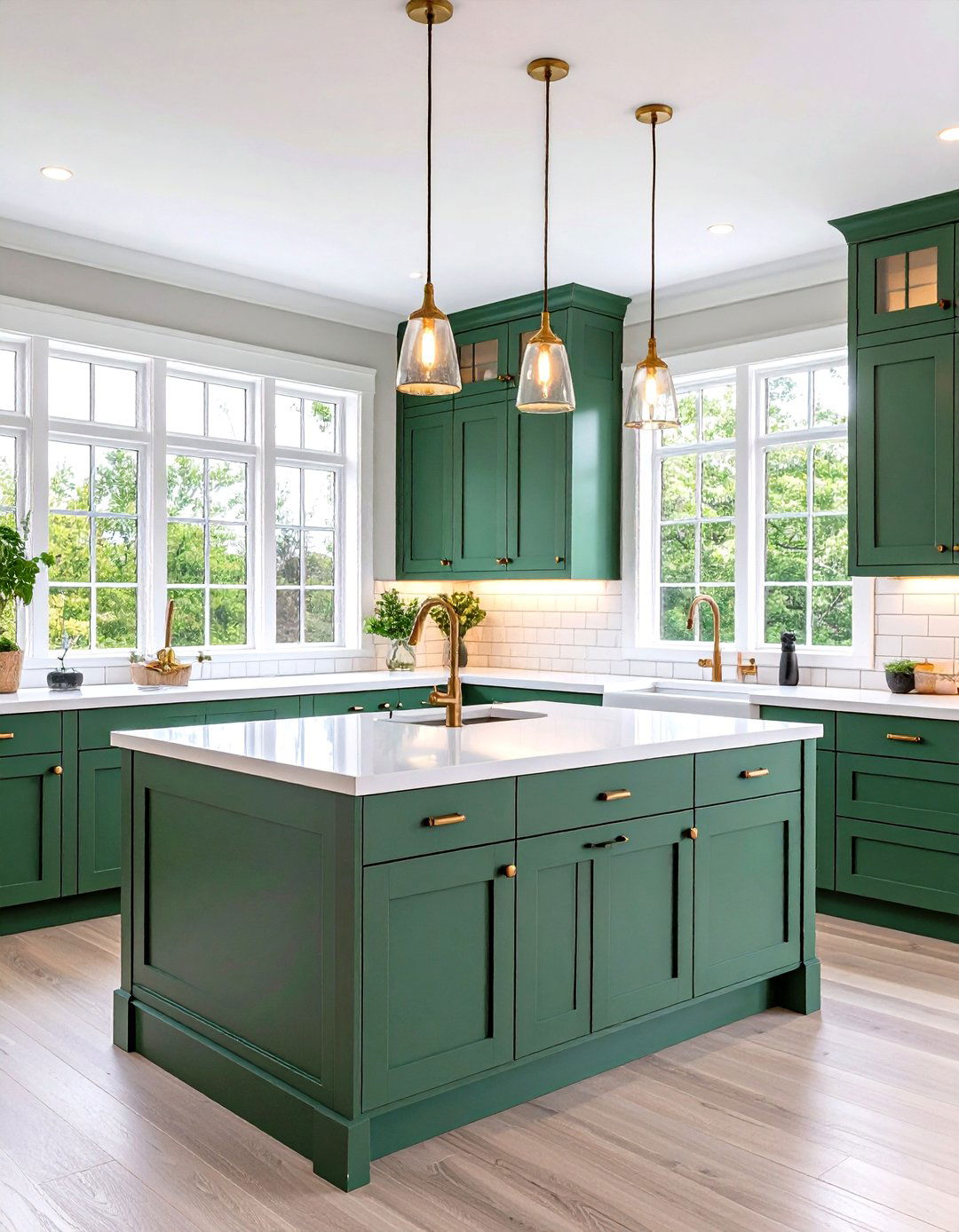 Two Tone Layout Forest Green Lowers Light Uppers - 20 Forest Green Kitchen Ideas