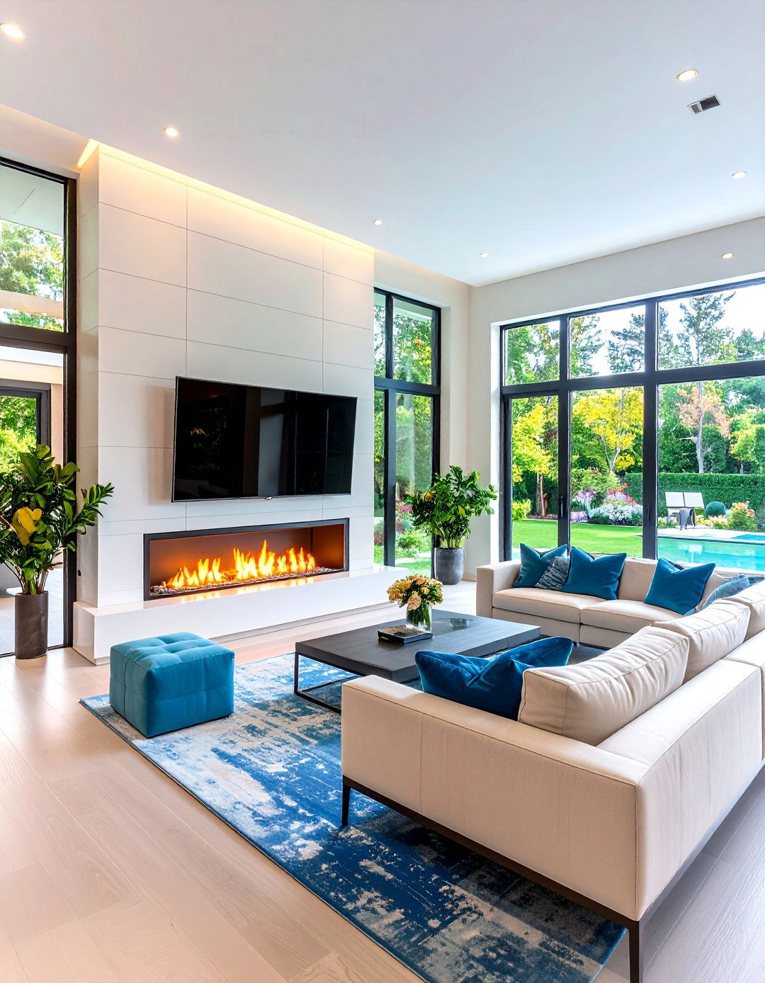 Two Tone Linear Fireplace with Contrasting Dark and Light Elements - 20 Linear Fireplace Ideas With Tv Above