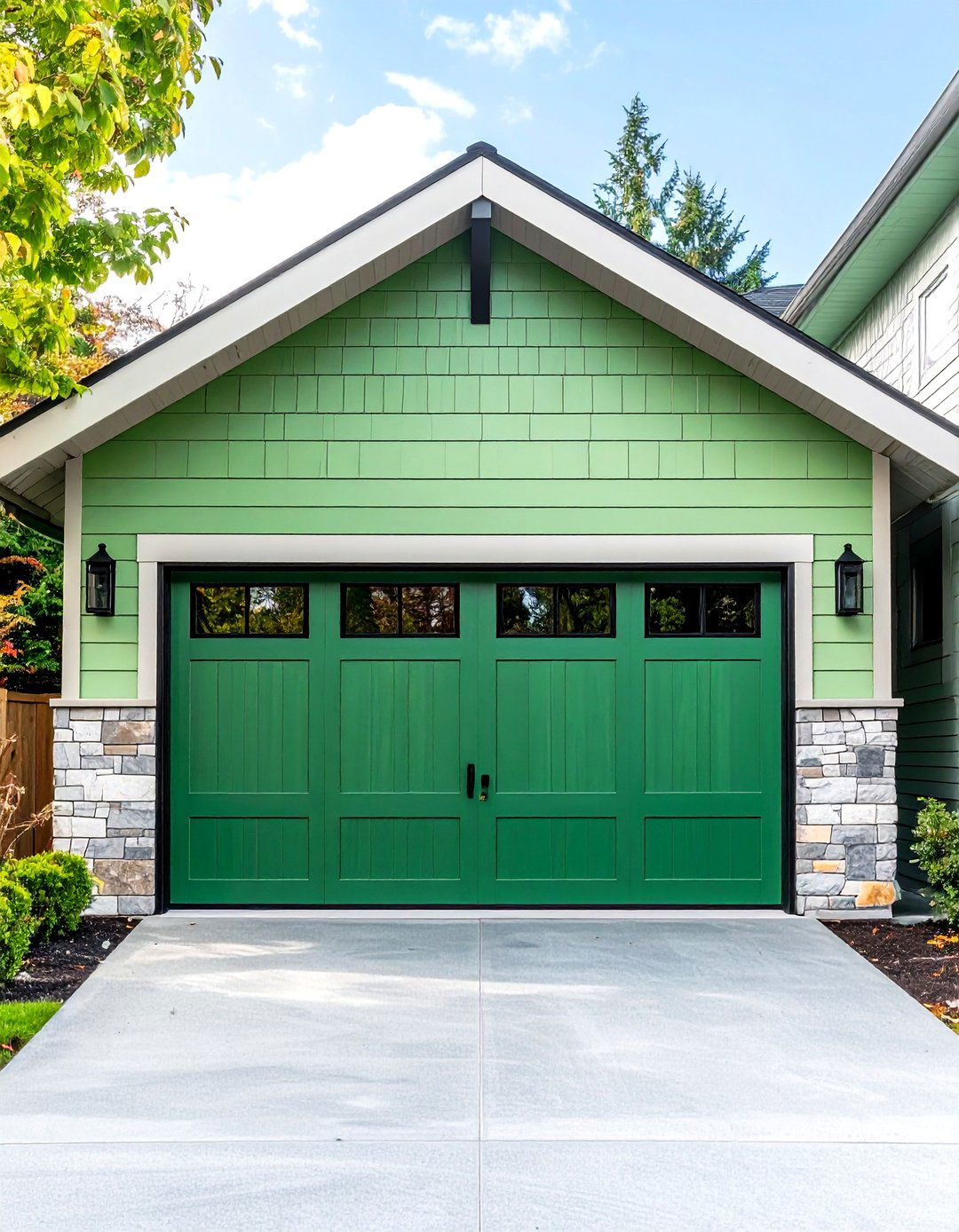 Two Tone Ombre Green Garage Door - 20 Green Garage Door Ideas