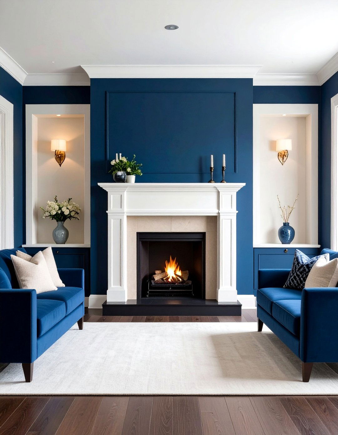 Two Tone Paint with Bold Accent Color Fireplace - 20 Two-story Fireplace Ideas