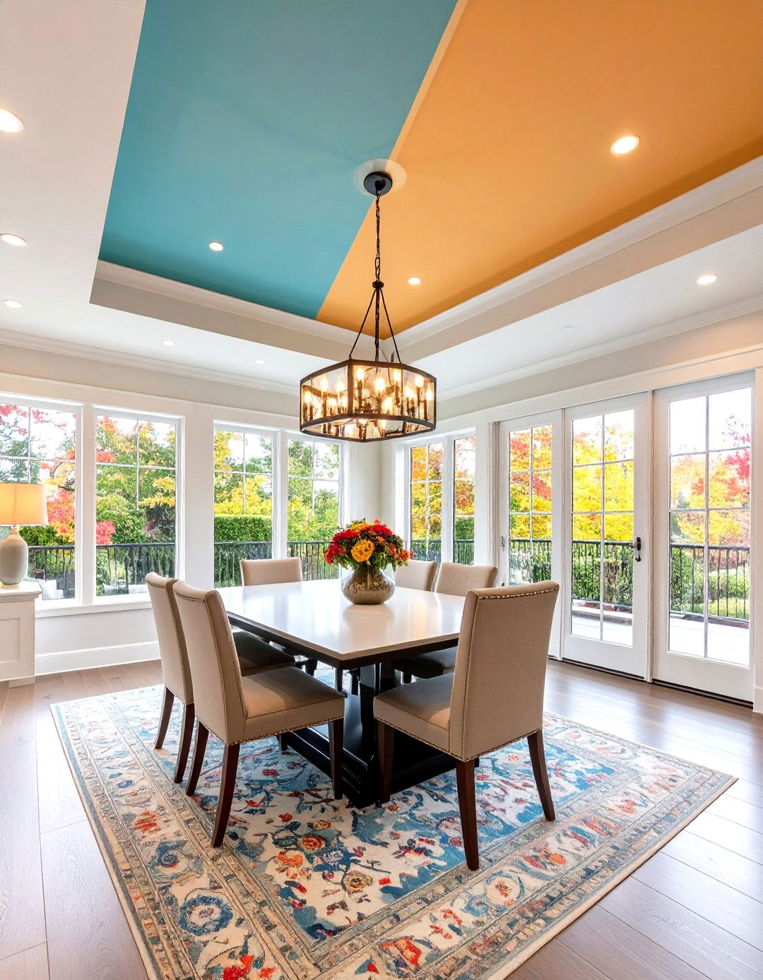 Two Tone Painted Dining Room Ceiling Defines Zones - 20 Dining Room Ceiling Ideas