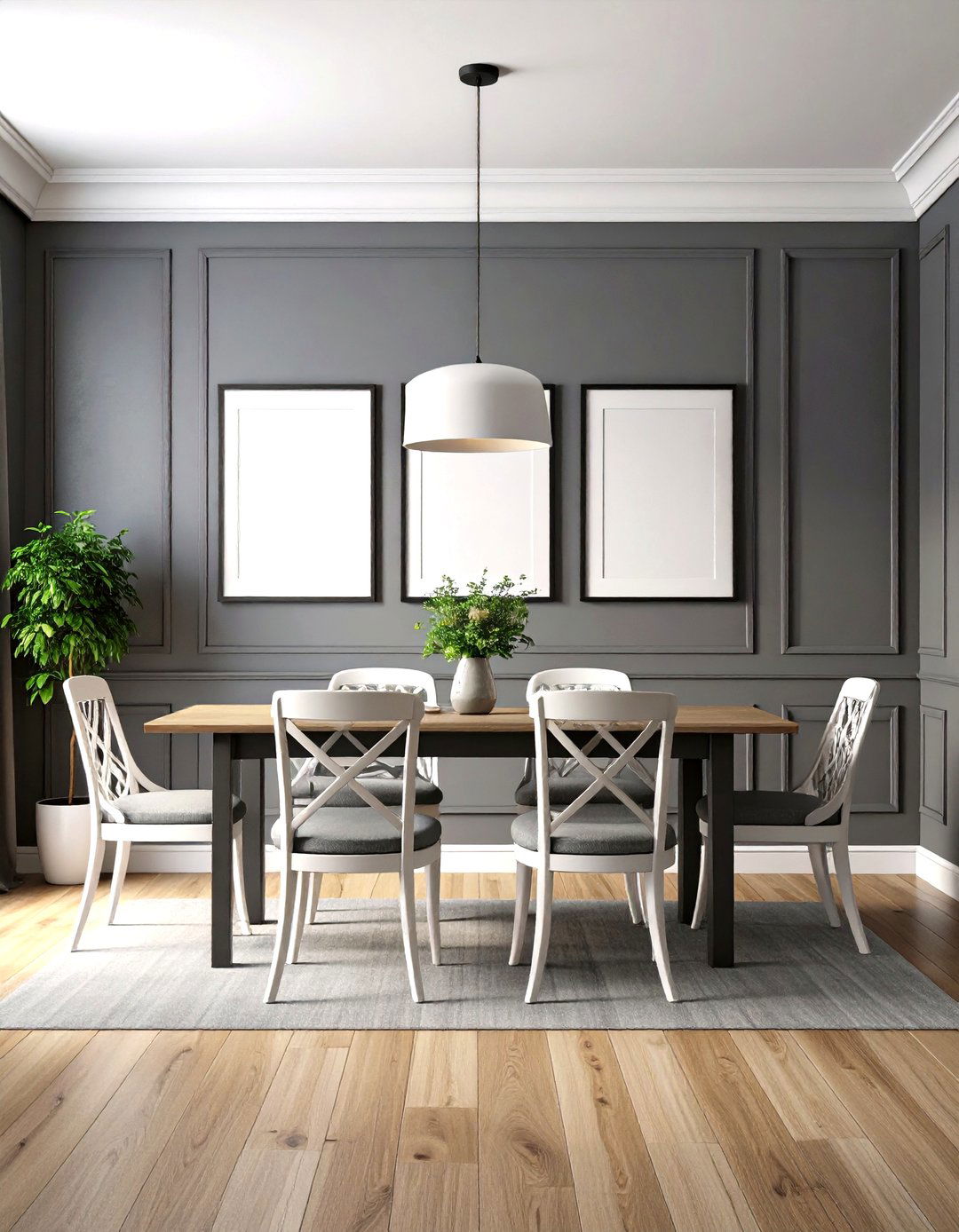 Two Tone Paneling Adds Architecture to a Gray Dining Room - 20 Gray Dining Room Ideas