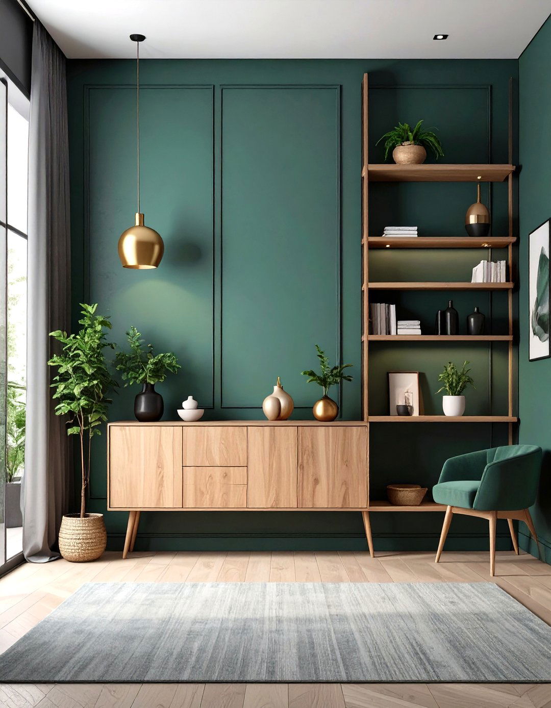 Two Tone Paneling Graphite Base Mist Green Crown - 20 Green and Grey Bedroom Ideas