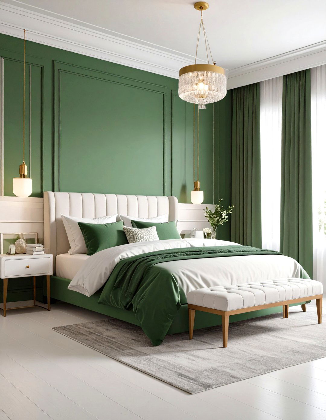 Two Tone Paneling to Ground and Brighten - 20 Green and White Bedroom Ideas
