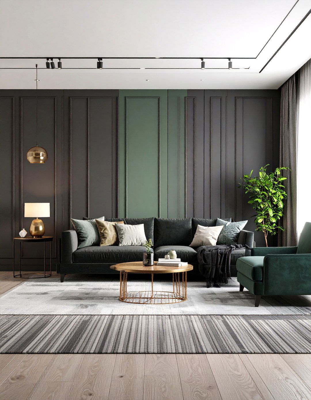 Two Tone Panelling for Instant Architecture - 20 Green and Grey Living Room Ideas