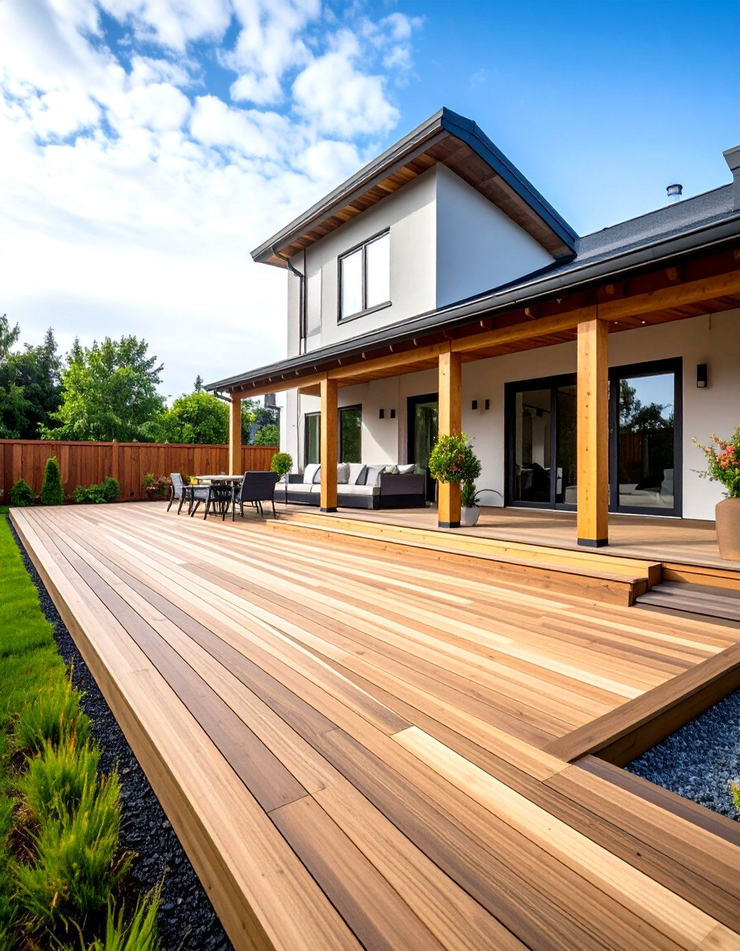Two Tone Patio Deck with Visual Depth - 20 Patio Deck Ideas
