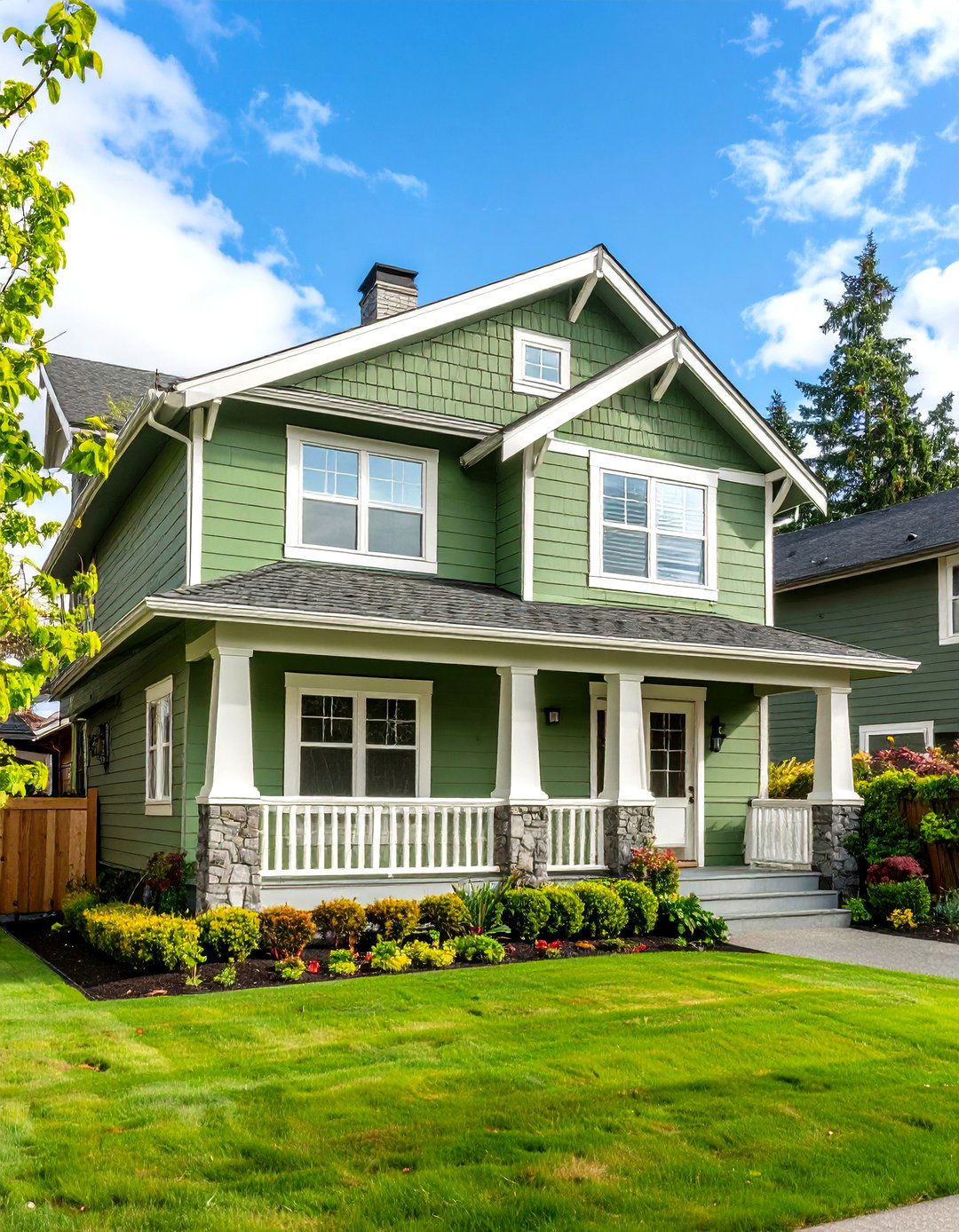Two Tone Sage Green Siding Design Approach - 20 Exterior House Color Schemes With Sage Green Siding