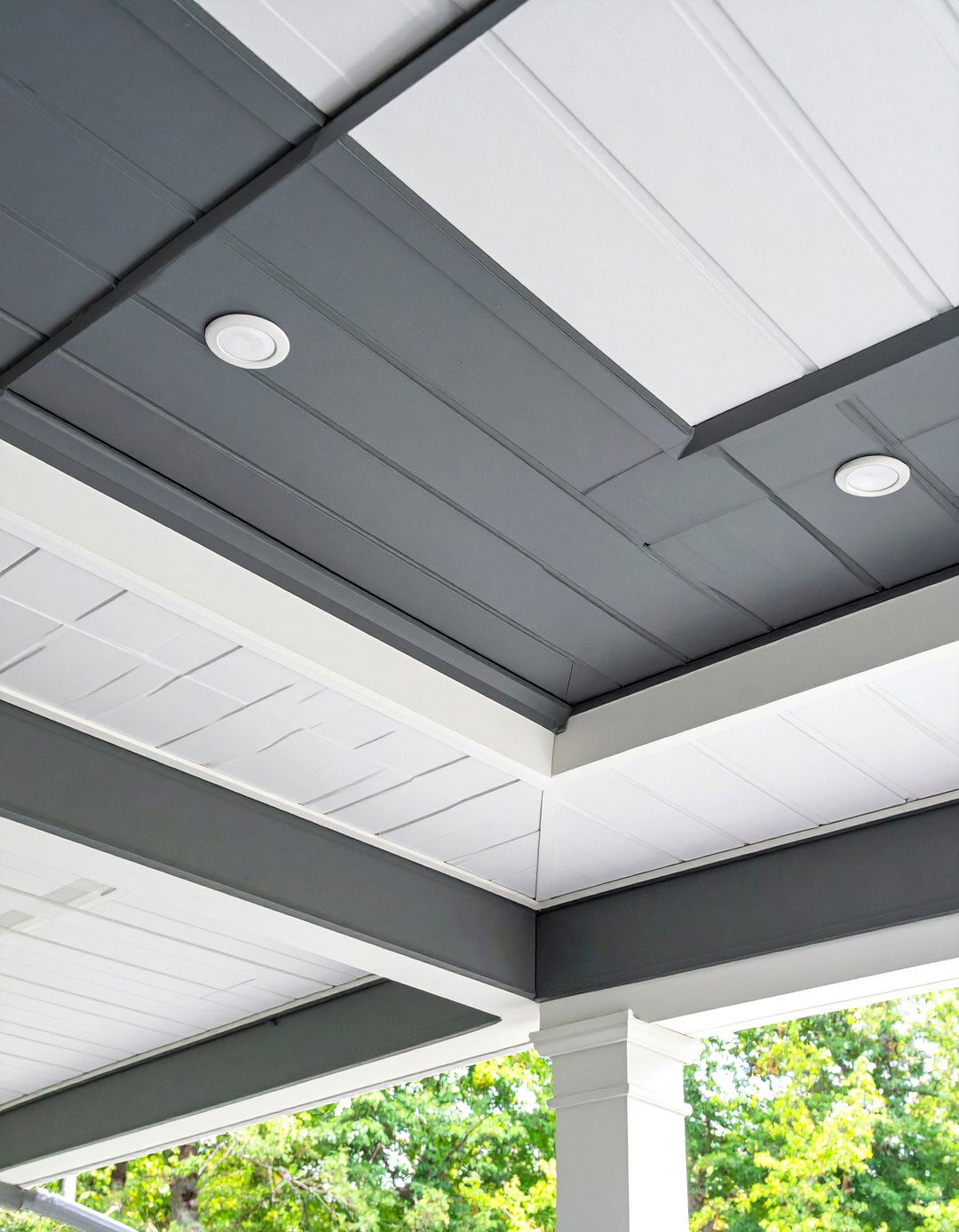 Two Tone Vinyl Ceiling for Visual Contrast - 20 Vinyl Porch Ceiling Ideas