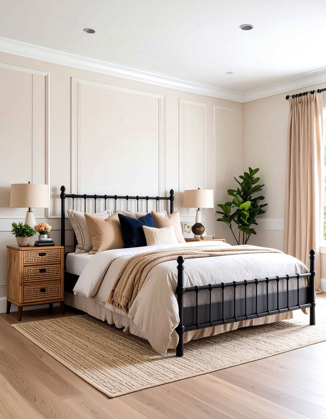 Two Tone Wainscoting Contrast - 20 Black and Beige Bedroom Design Ideas