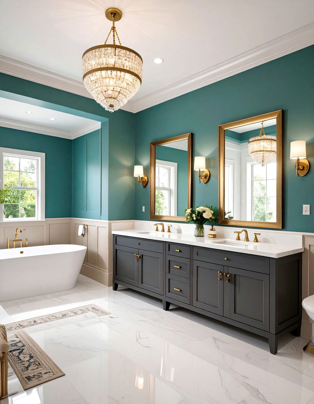 Two Tone Wainscoting for Bold Contrast - 20 Powder Room Wainscoting Ideas