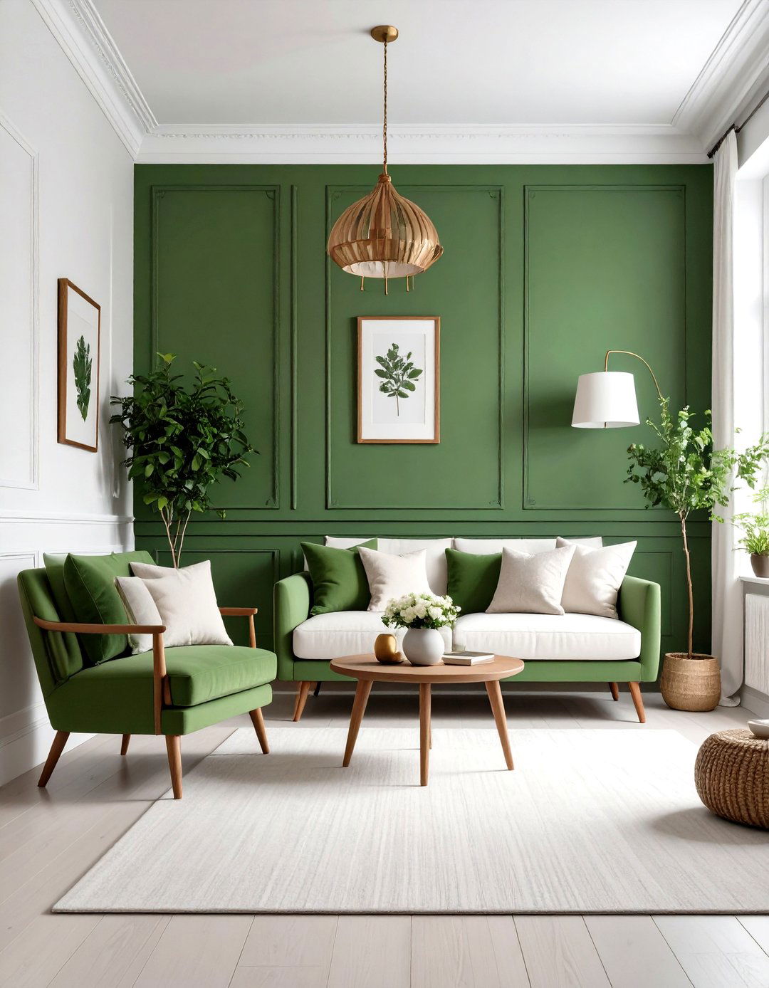 Two Tone Walls Add Architectural Interest to a Green Living Room - 20 Green Living Room Ideas