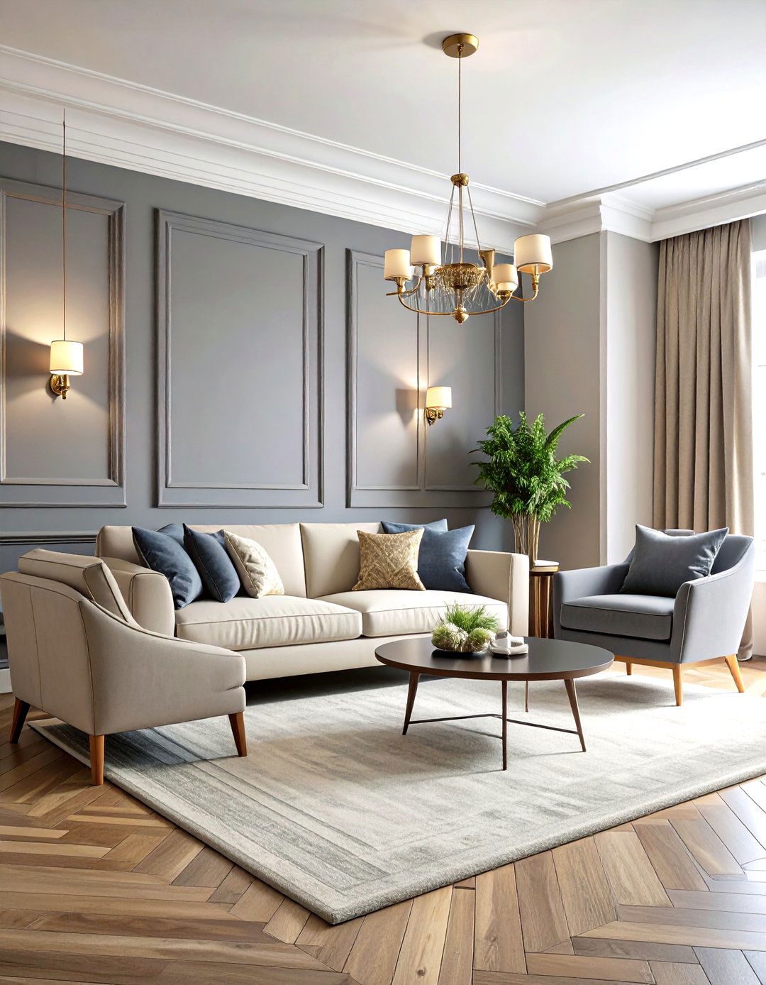 Two Tone Walls Defining a Grey and Cream Living Room - 20 Grey and Cream Living Room Ideas