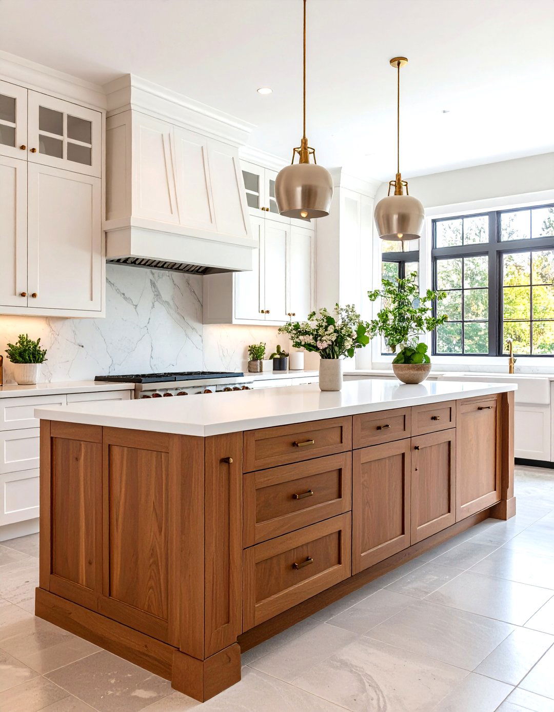 Two Tone White and Brown Kitchen - 20 Brown Kitchen Ideas