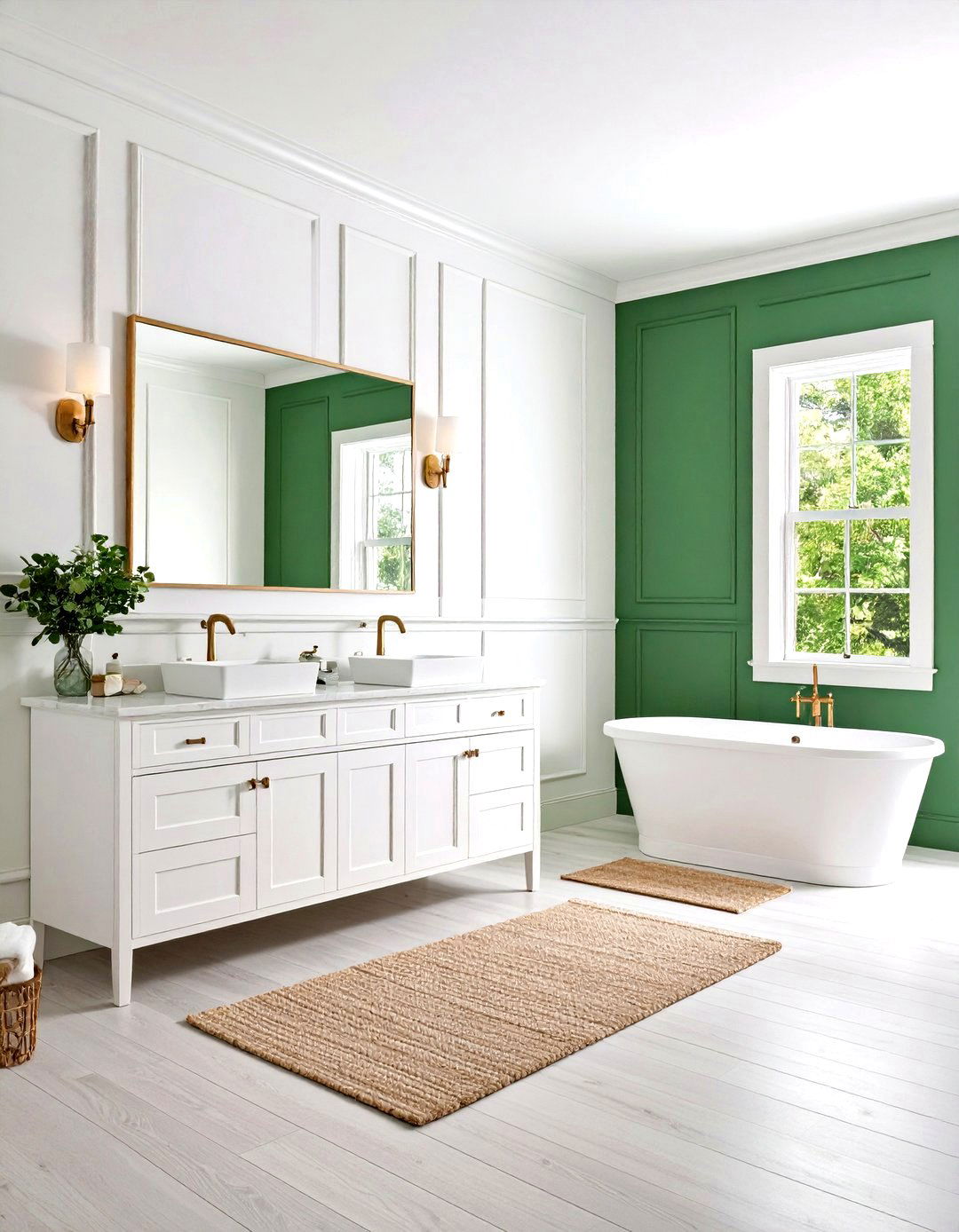 Two Tone White and Green Scheme Creates Balance - 20 Green Bathroom Ideas