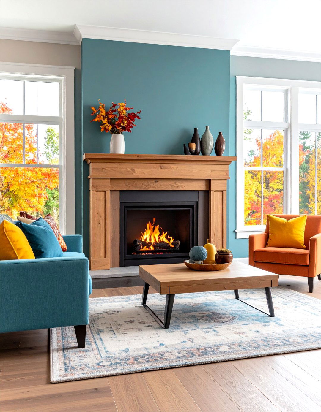 Two Tone Wood Mantel for Visual Interest - 20 Wood Mantel Ideas