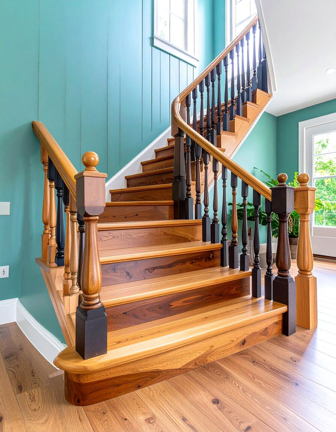 Two Tone Wood Stair Railing Design - 20 Wood Stair Railing Ideas