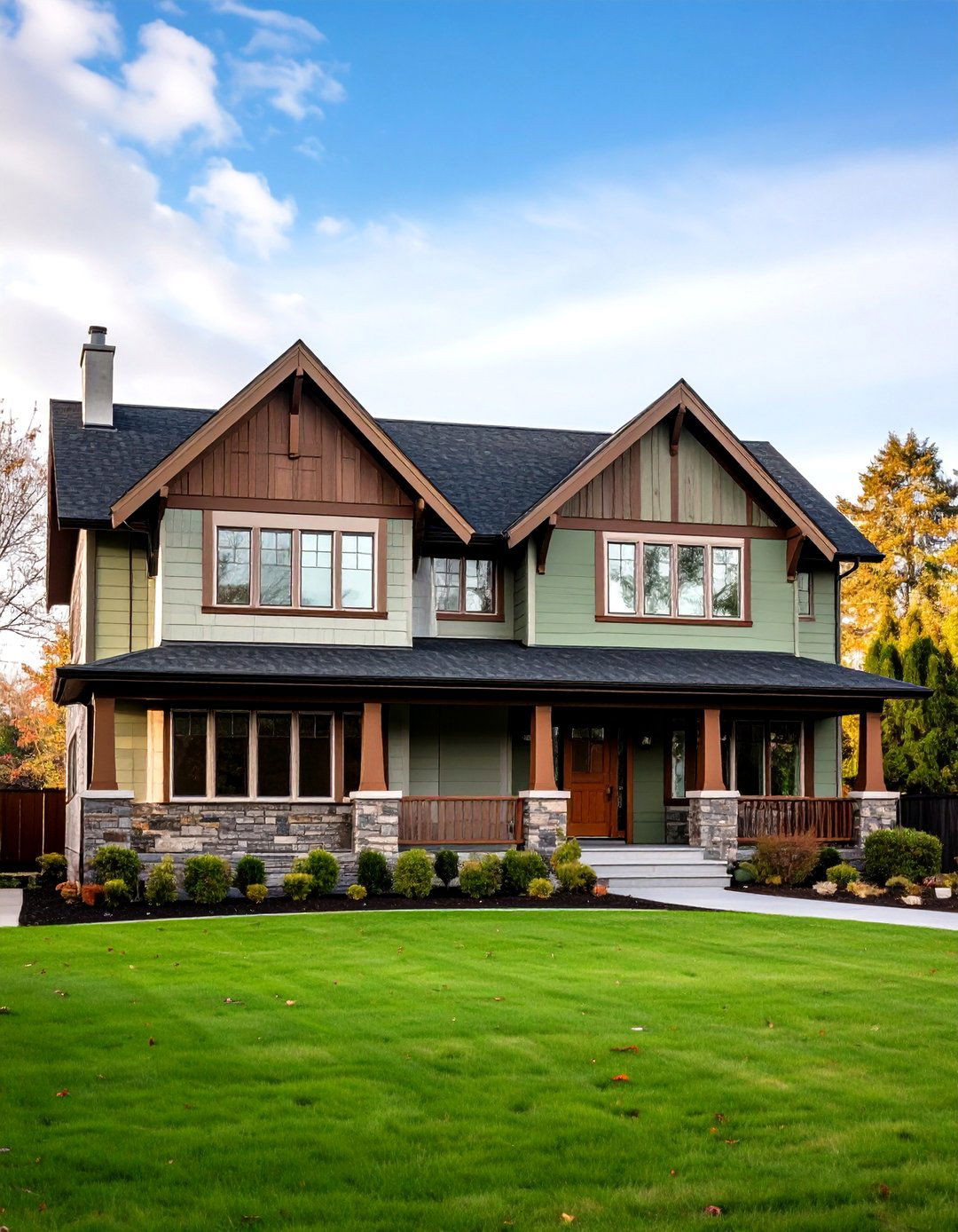 Two Toned Sage with Brown Trim Band - 20 Sage Green House With Brown Trim Ideas