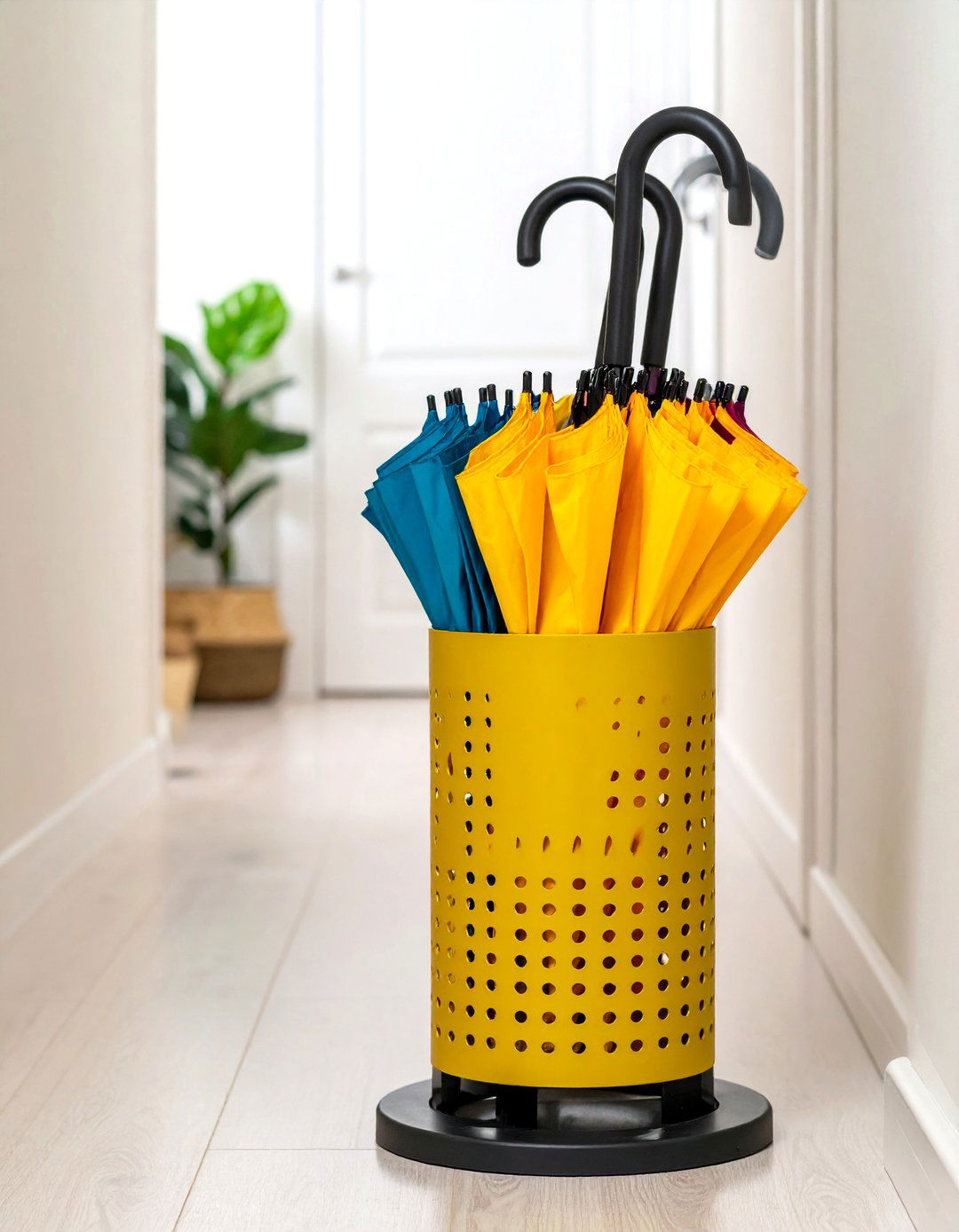 Umbrella Stand with Drip Tray for Hallway Wet Gear - 20 Hallway Storage Ideas