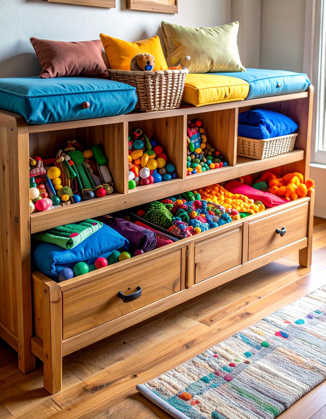 Under Bench Drawers in Playroom Storage - 20 Playroom Storage Ideas
