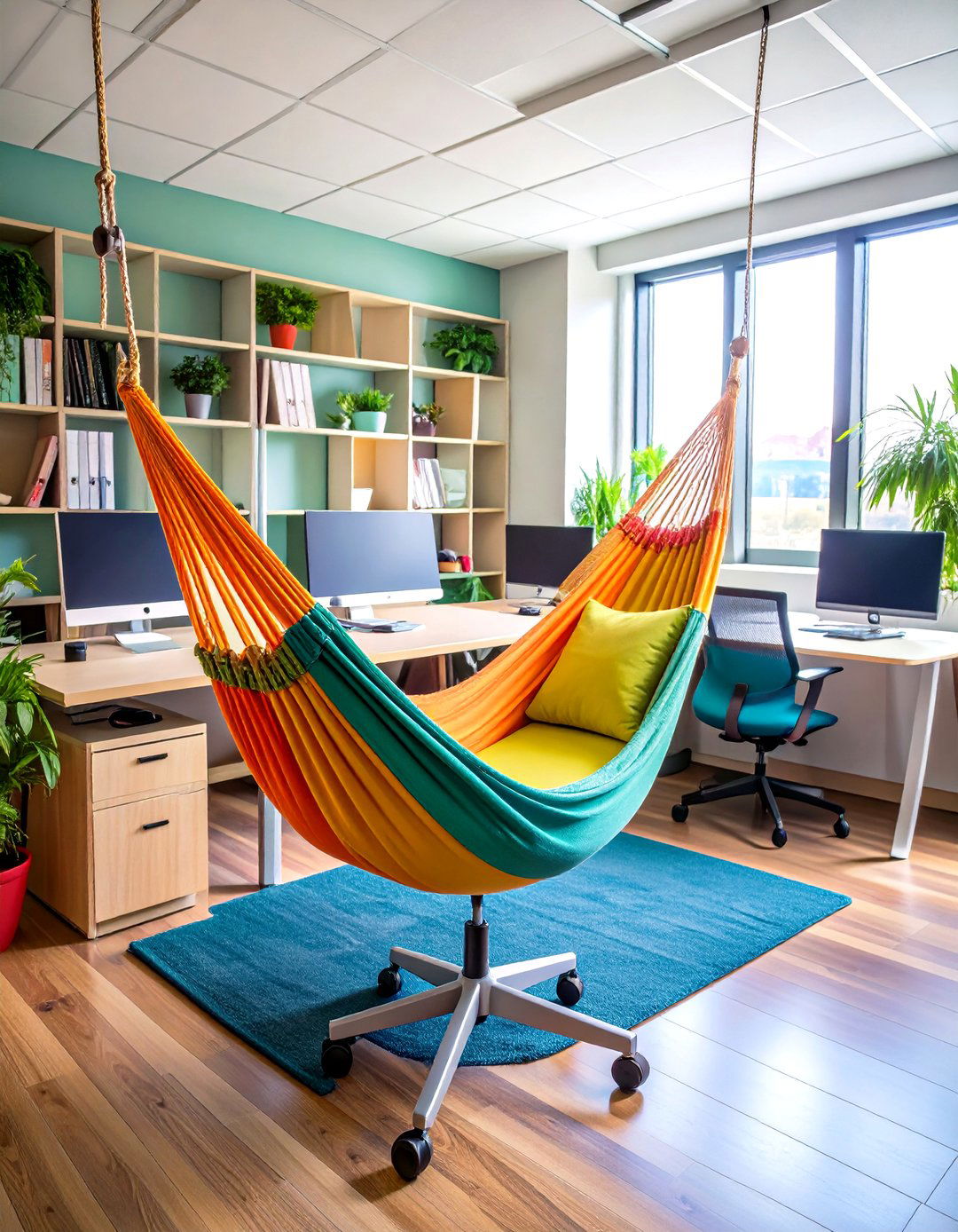 Under Desk Foot Hammock for Hidden Comfort - 20 Cubicle Decor Ideas
