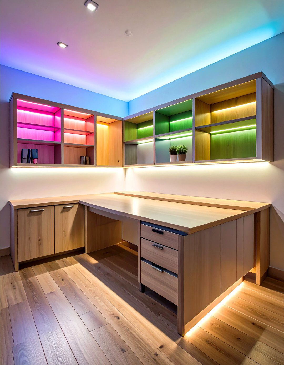 Under Shelf LED Strip Lighting Illuminates Work Surfaces - 20 Garage Lighting Ideas