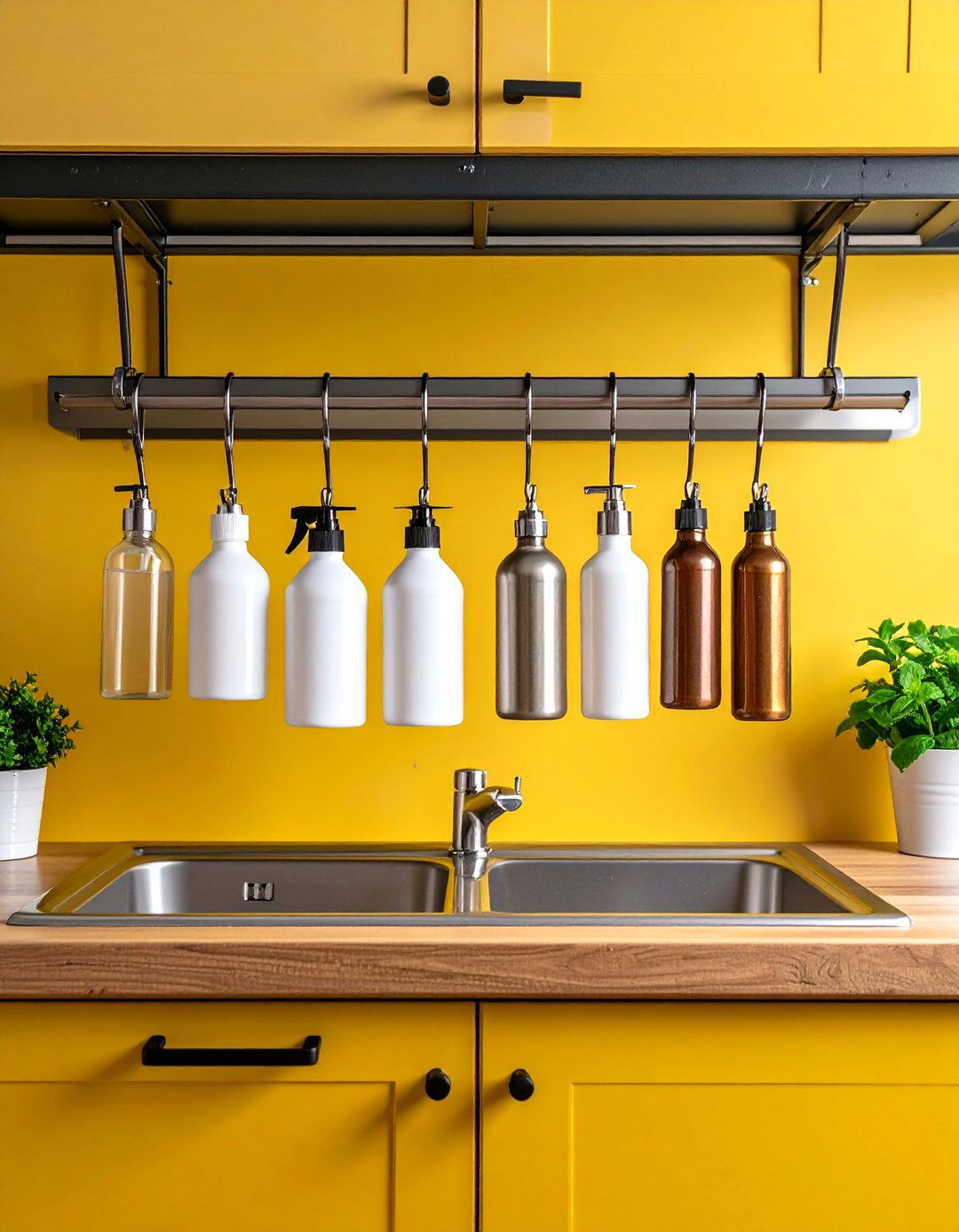 Under Sink Tension Rod for Spray Bottles - 20 Small Kitchen Storage Ideas