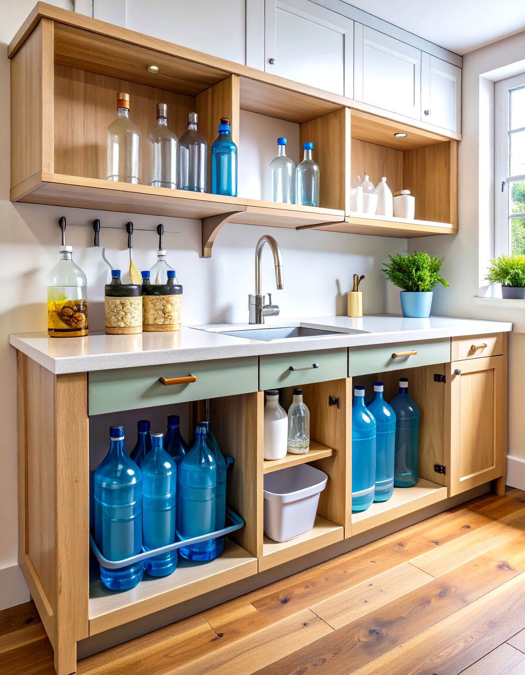 Under Sink Water Bottle Storage Cabinet System - 20 Water Bottle Storage Ideas