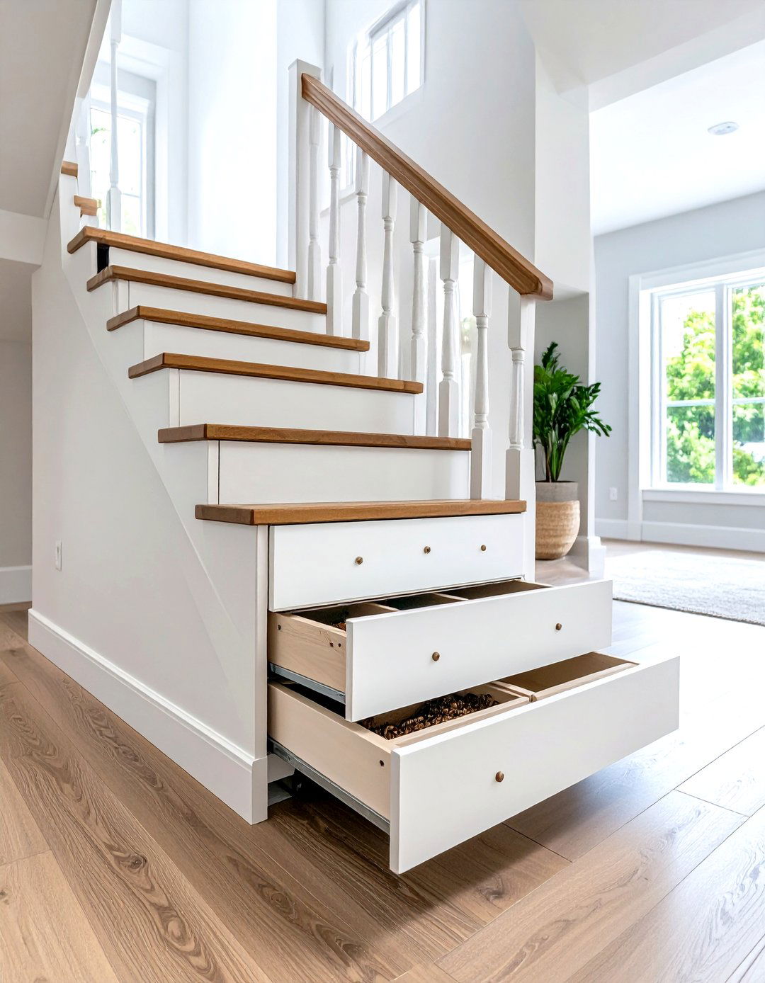 Under Stair Drawers that Extend the Hallway - 20 Hallway Storage Ideas