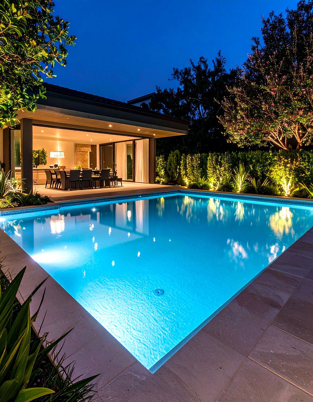 Underwater and Edge Lighting Reflecting Pool - 20 Small Garden Reflecting Pool Ideas