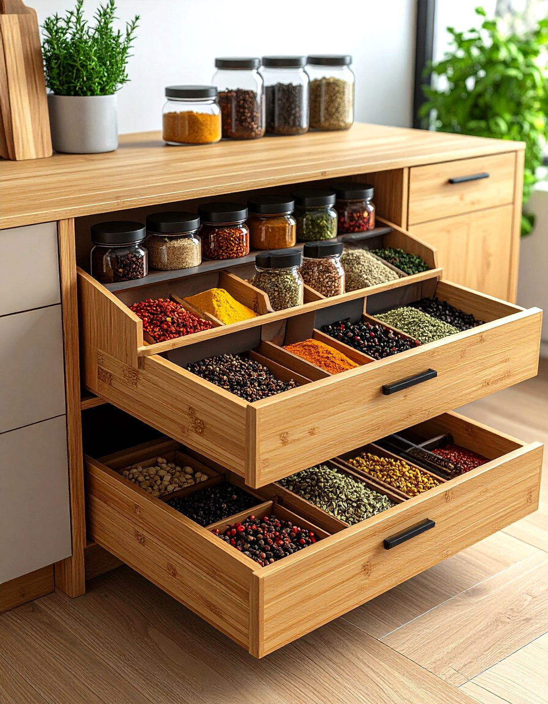 Uniform Jar Drawer Inserts - 20 Spice Rack Ideas