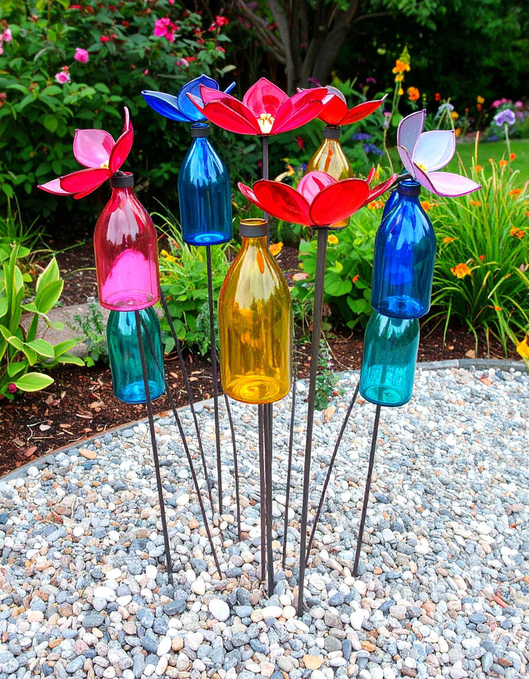 Up cycled Bottle Flower Garden Art Sculptures - 20 Garden Art Ideas