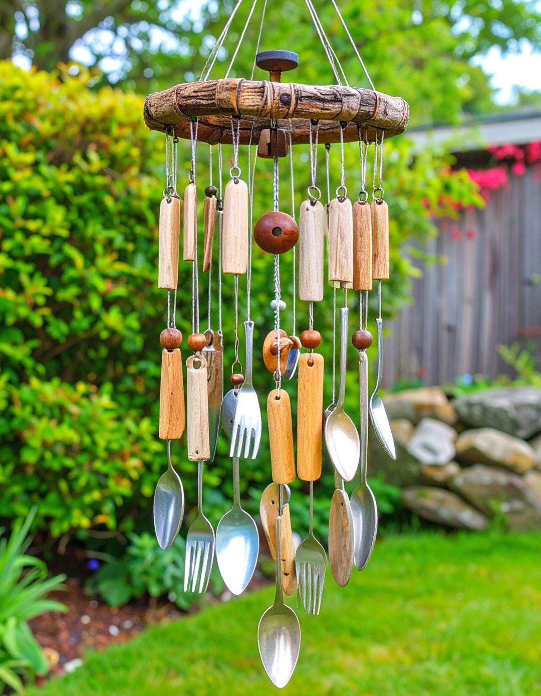 Up cycled Utensil Wind Chime Garden Art - 20 Garden Art Ideas