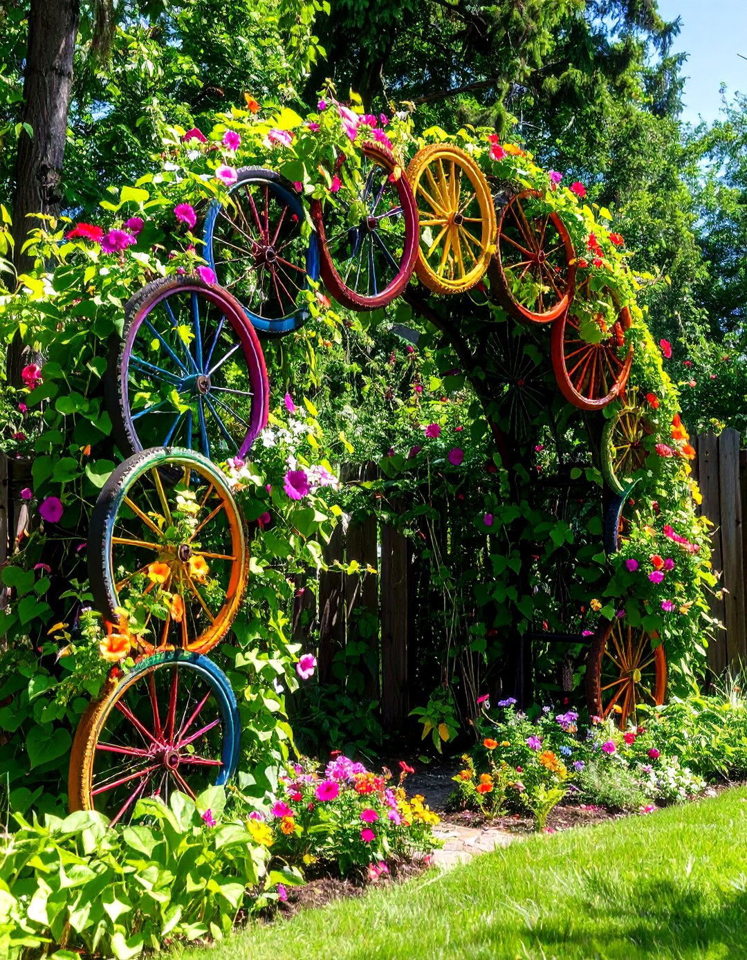 Upcycled Bike Wheel Garden Arch - 20 Garden Arch Ideas