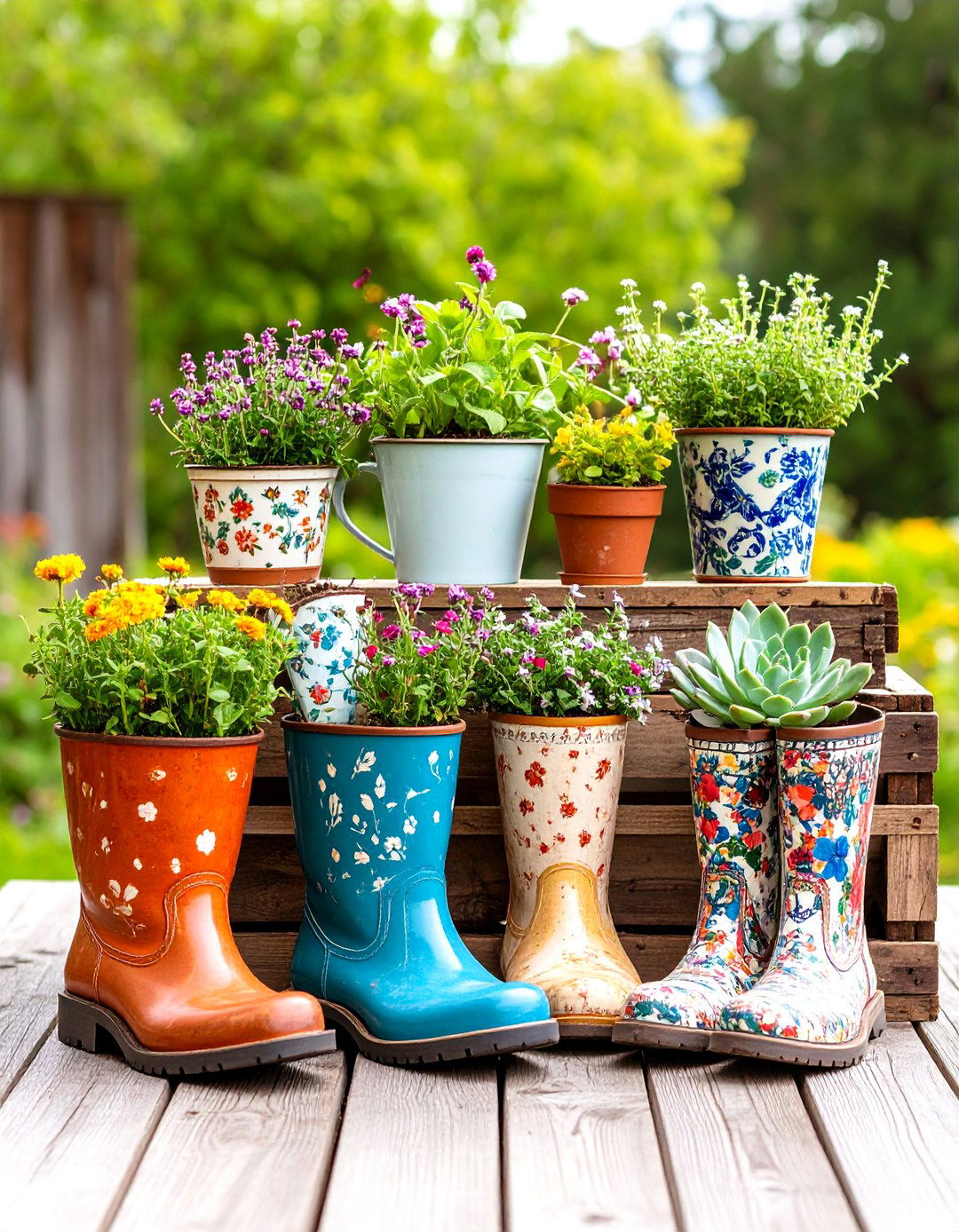 Upcycled Container Garden Decor Planters - 20 Garden Decor Ideas