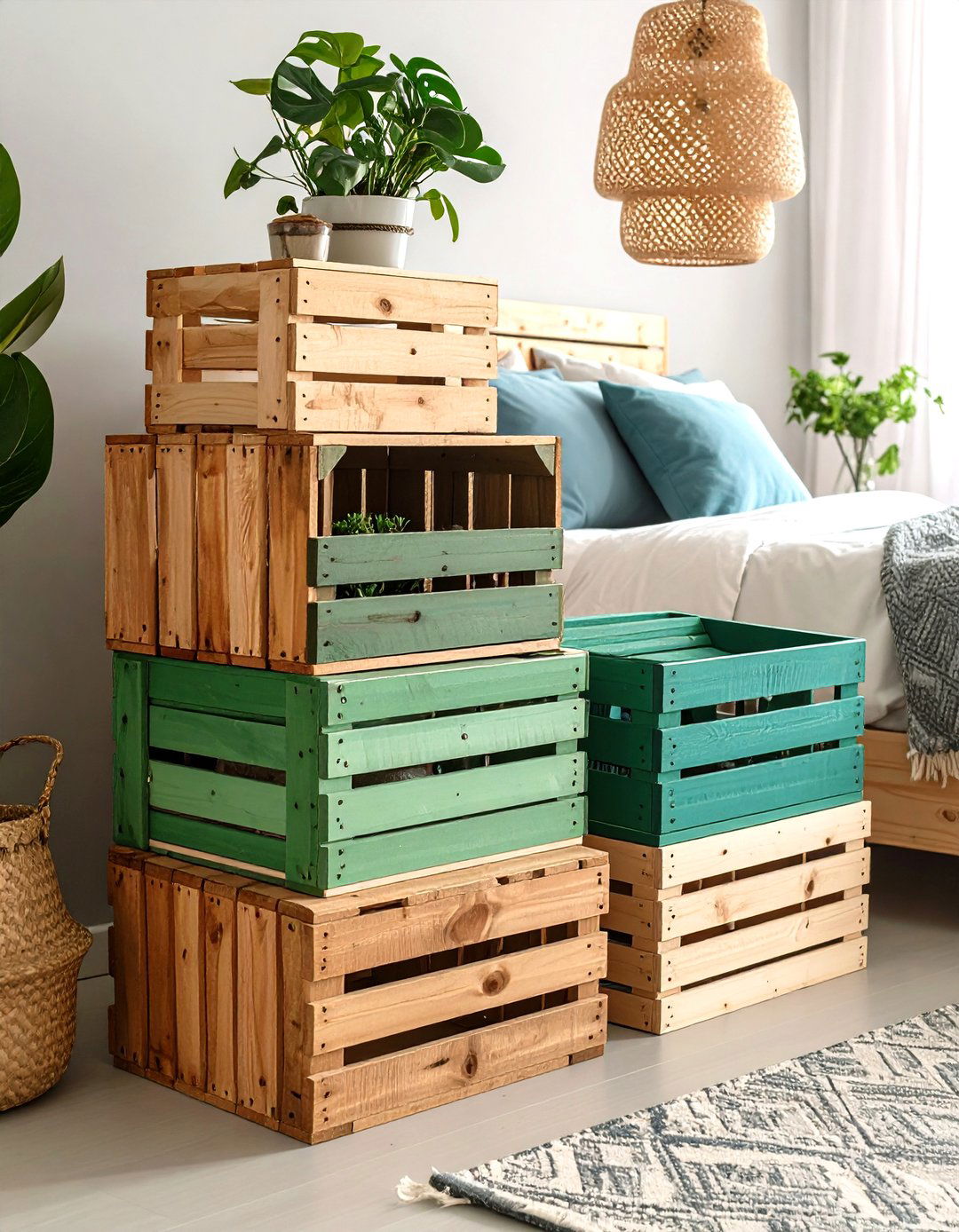 Upcycled Crate Nightstands Personalize the Bedroom - 20 Hipster Bedroom Ideas