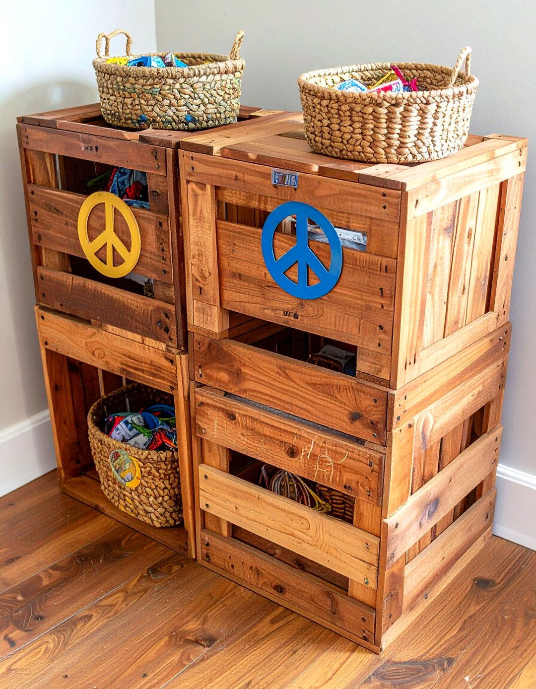 Upcycled Crate Nightstands with Character - 20 Hippie Bedroom Ideas
