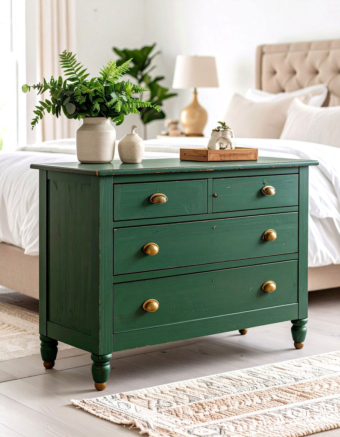 Upcycled Dressers Painted Forest Green - 20 Green Boho Bedroom Ideas