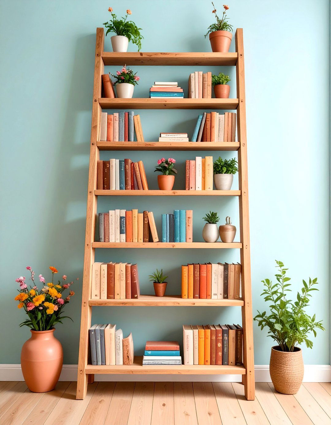 Upcycled Ladder as Home Office Bookcase - 20 Rustic Home Office Ideas