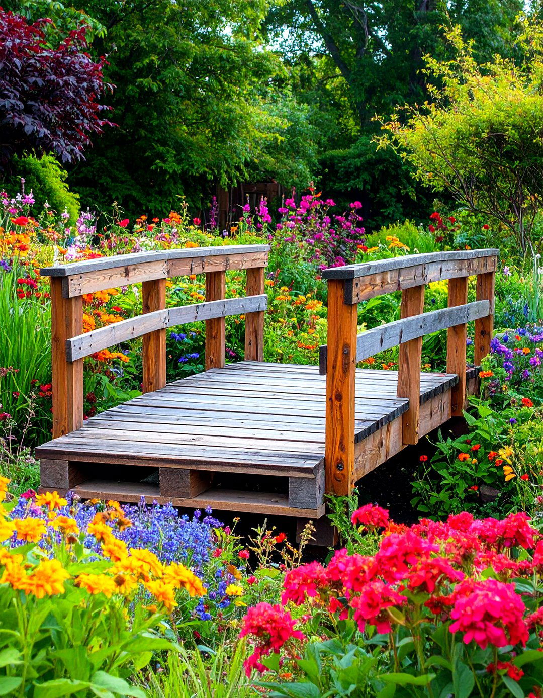 Upcycled Pallet Wood Garden Bridge - 20 Garden Bridge Ideas