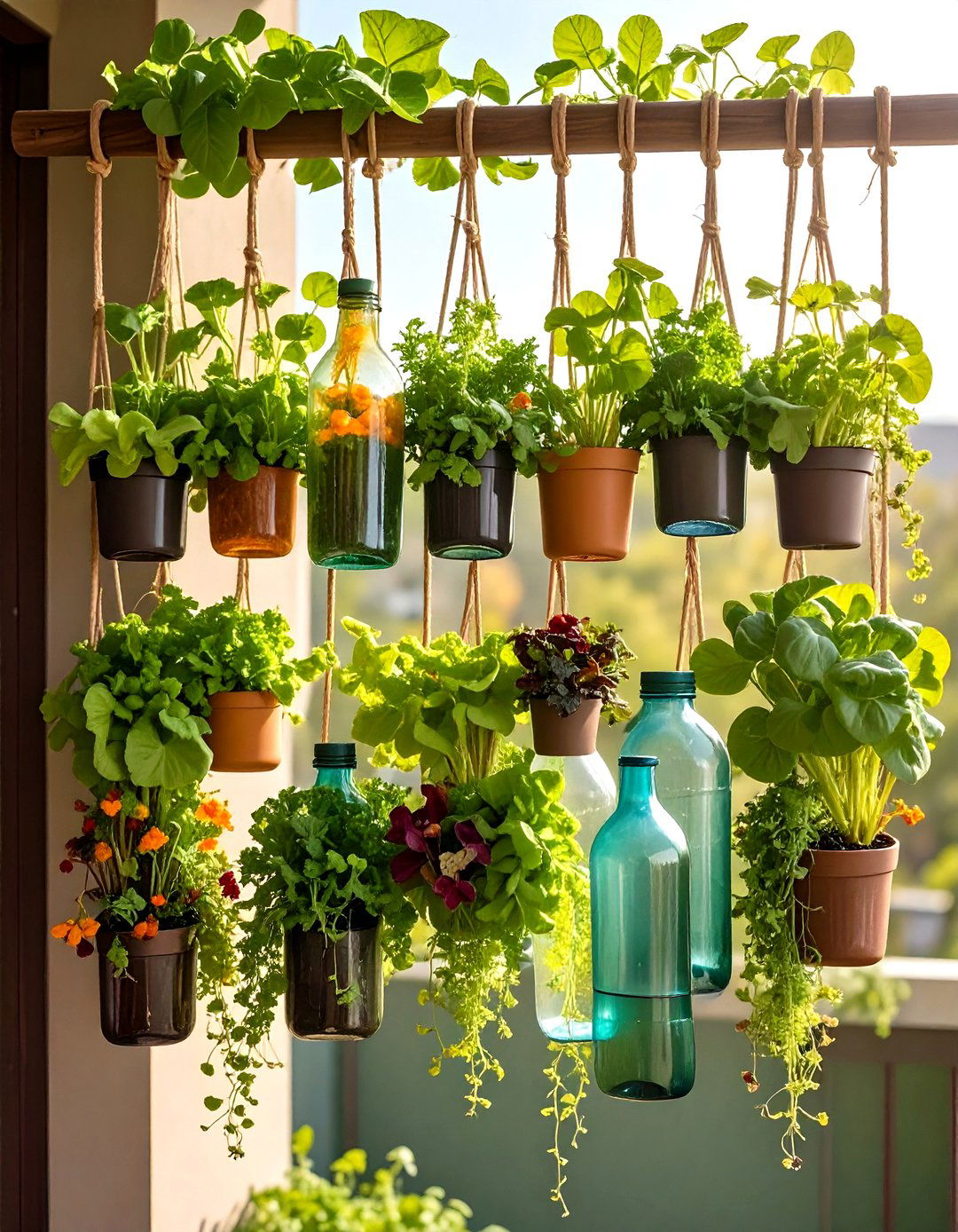Upcycled Plastic Bottle Vertical Garden - 20 Green Balcony Ideas