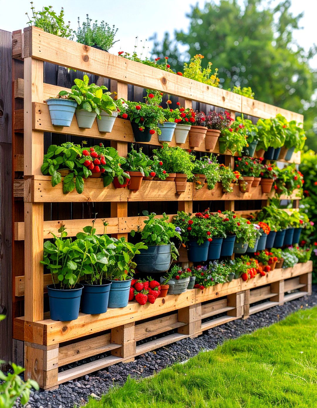 Upcycled Pot Pallet Wall - 20 Vertical Pallet Garden Ideas