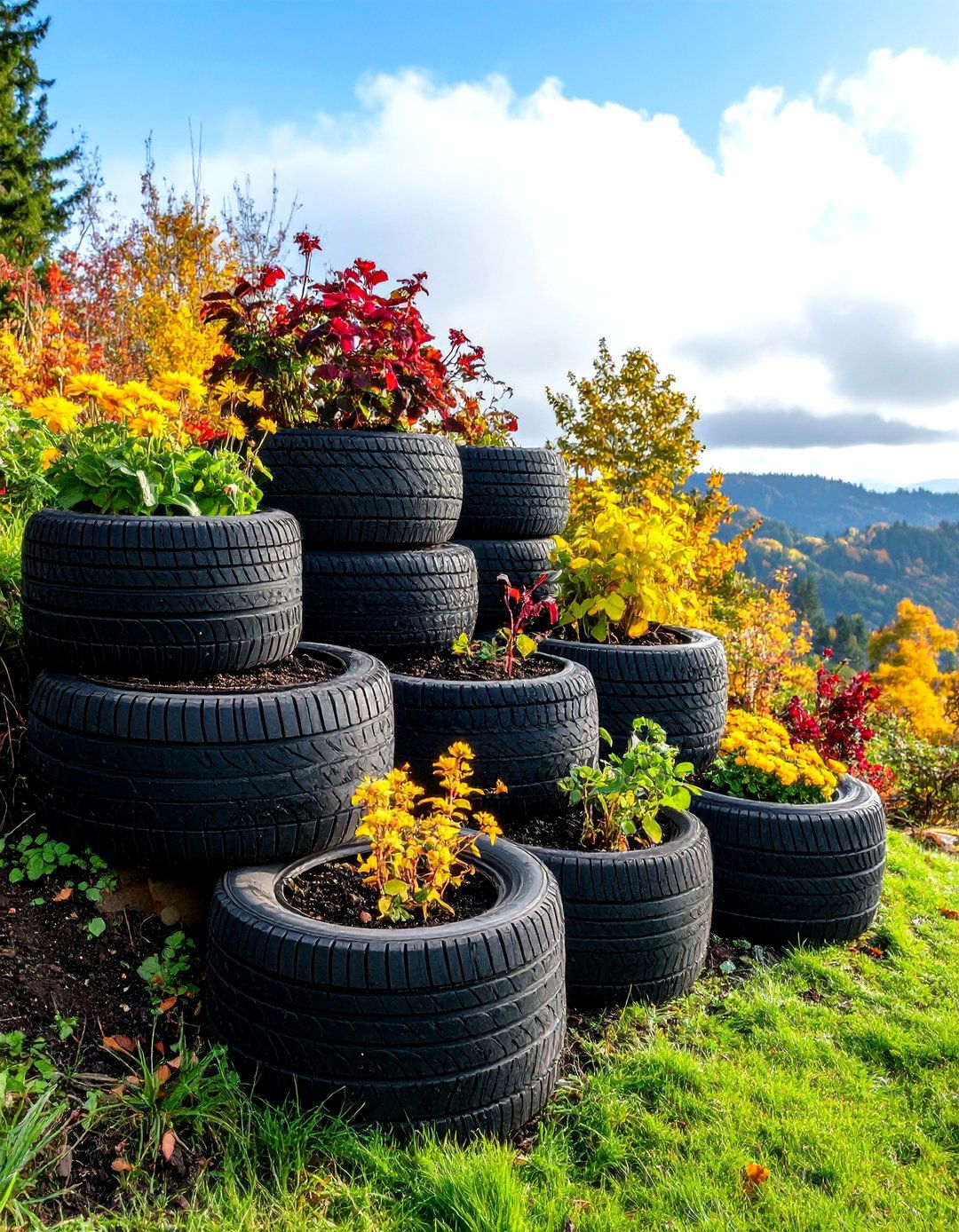 Upcycled Tire Terraces - 20 Sloped Garden Ideas