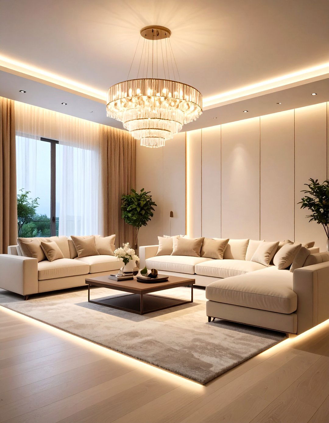 Upgrade to Smart Layered Lighting in a Cream Scheme - 20 Cream Living Room Ideas