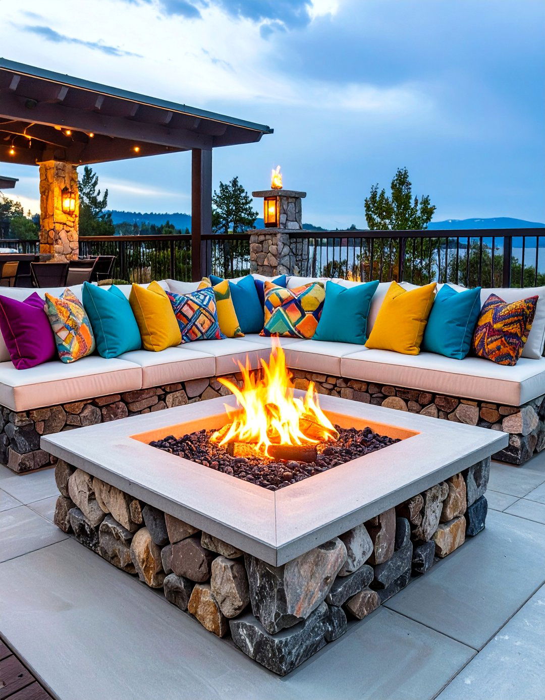 Upholstered Banquette in a Sunken Pit - 20 Sunken Fire Pit Ideas