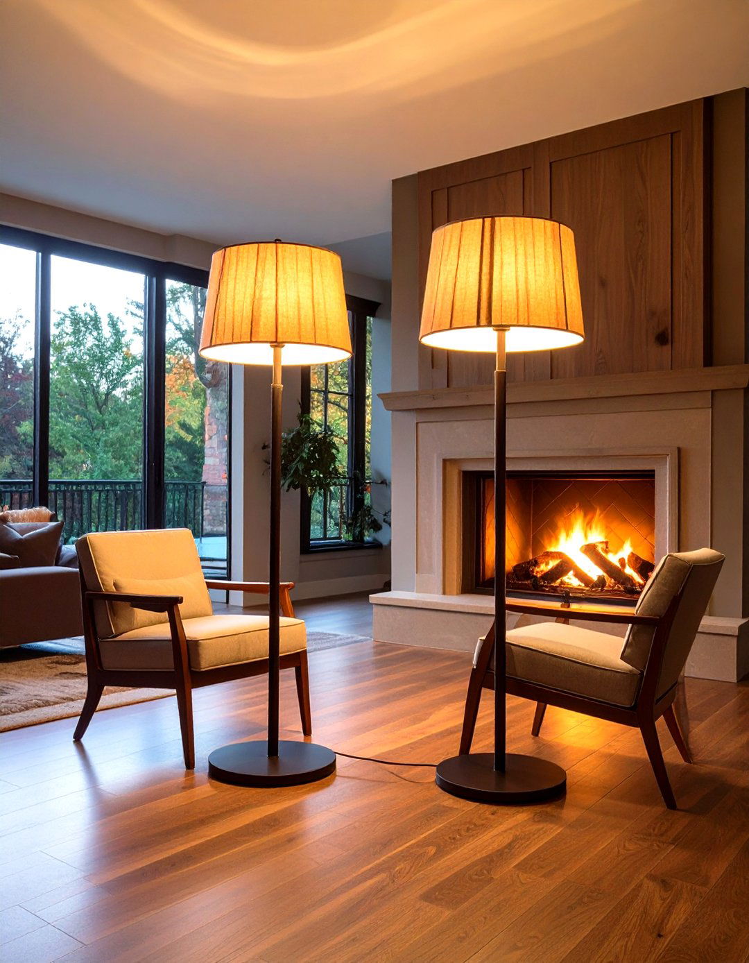 Uplight Floor Lamps Flanking the Fireplace - 20 Fireplace Lighting Ideas