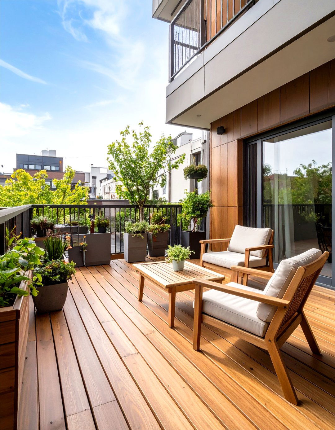 Urban Balcony Deck Plus Courtyard Paver Patio - 20 Deck and Patio Combination Ideas