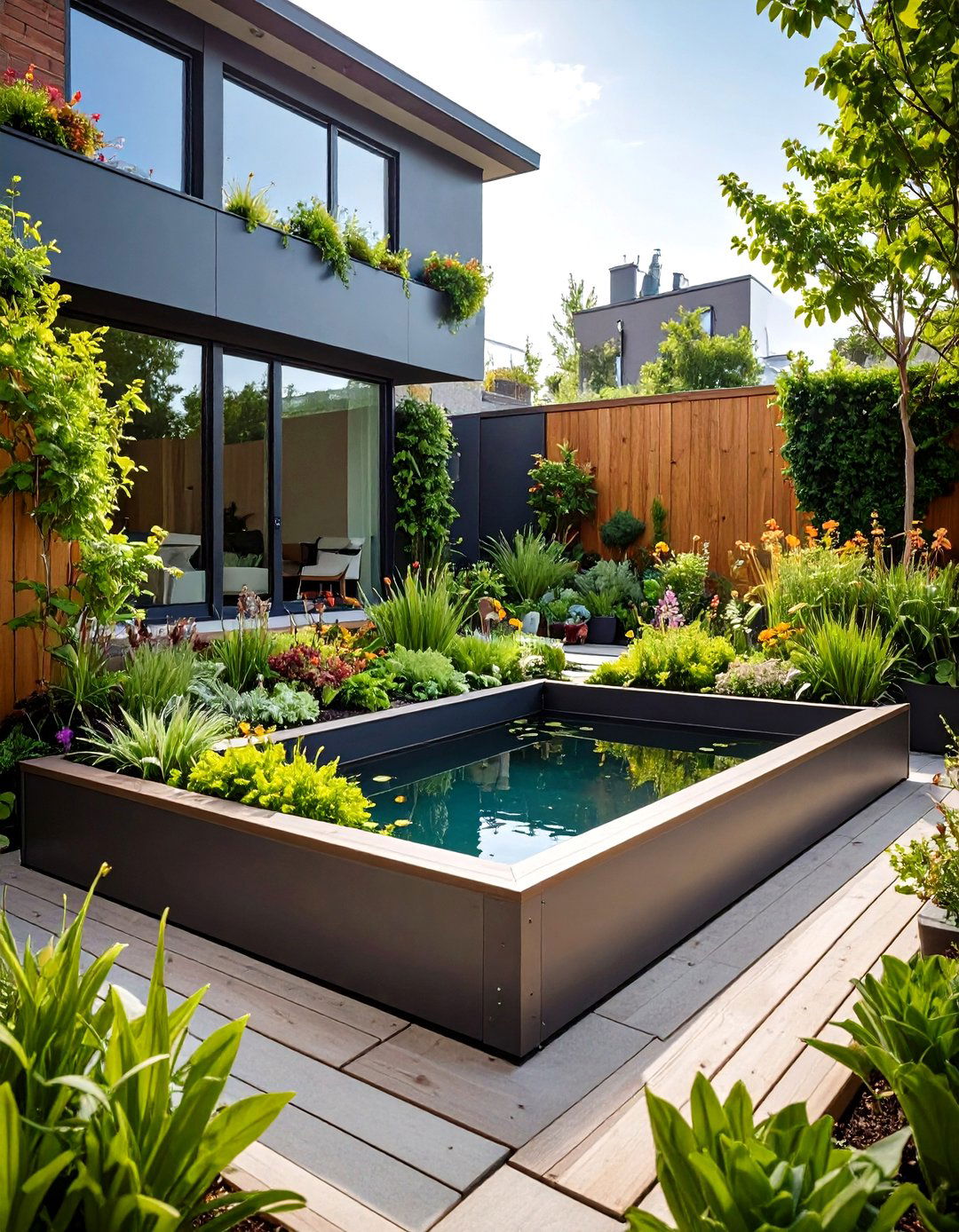 Urban Compact Raised Garden Pond with Space Efficient Design - 20 Raised Garden Pond Ideas