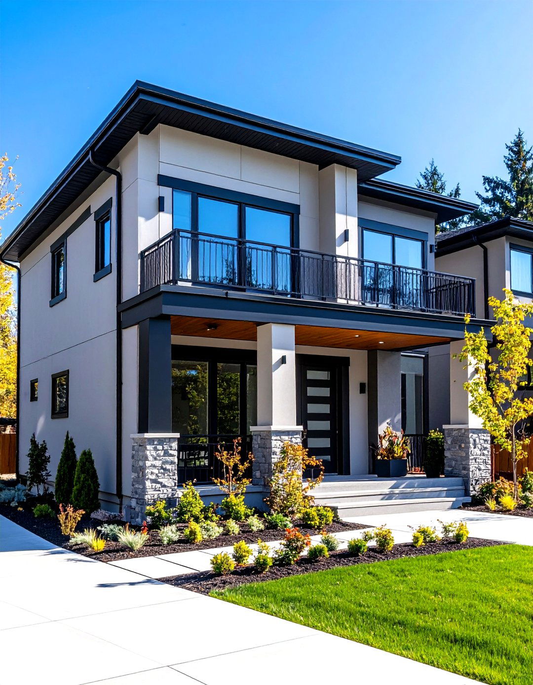 Urban Concrete Grey Townhome featuring Black Balcony Trim - 20 Grey House With Black Trim